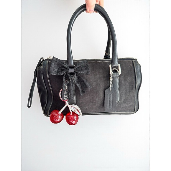 Coach Vtg Y2k 2000 Bonnie's Legacy  Black Linen Small Zip Satchel Bag Purse - Picture 1 of 6